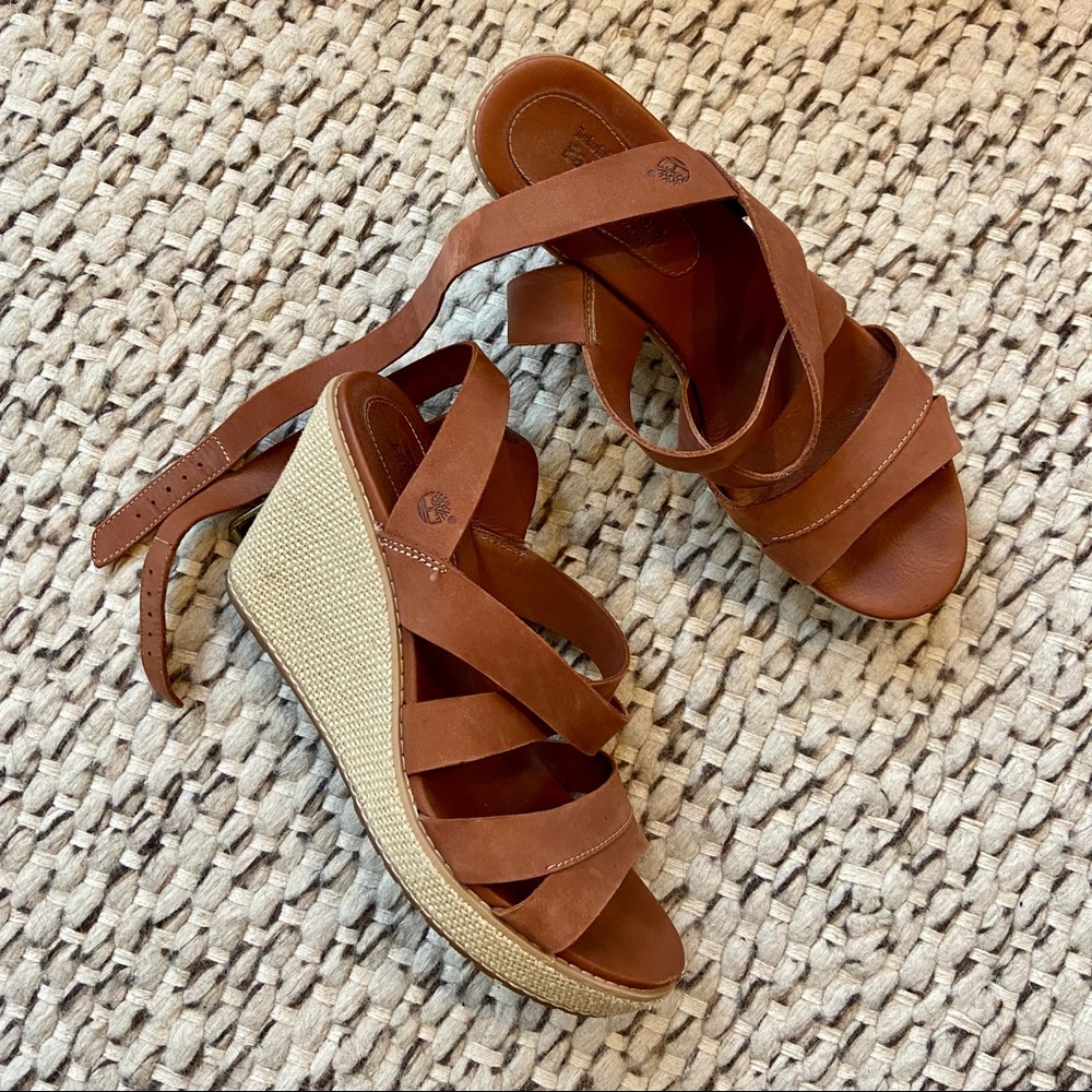 Timberland Brown Leather Espadrille Wedge Sandals